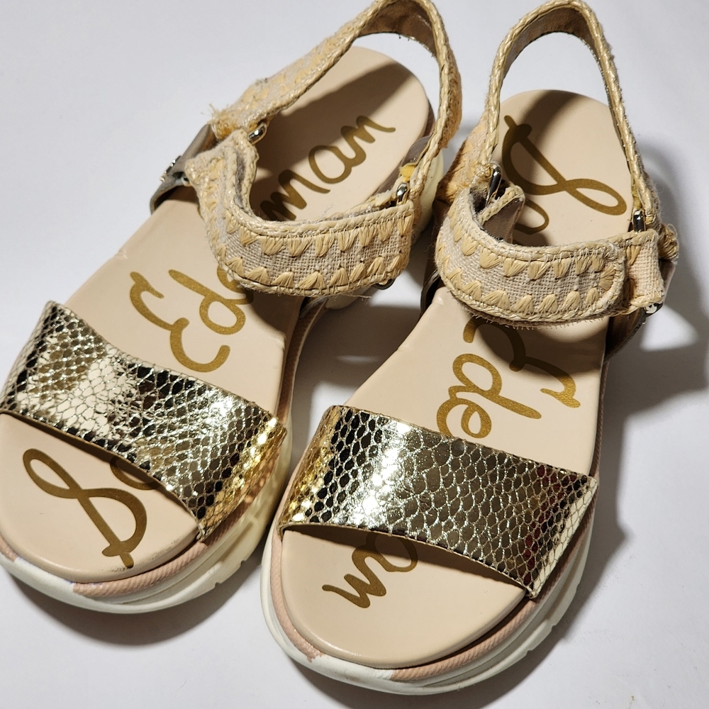 Gold Snake Embossed and Jute Velcro Platform Sandals, Circus by Sam Edelman SZ 6